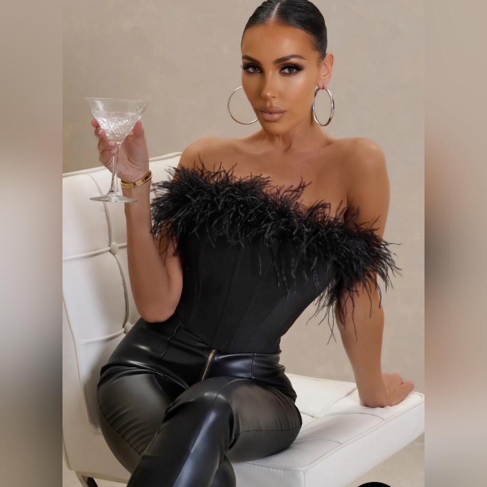 Elegant Black Feathered Corset Top